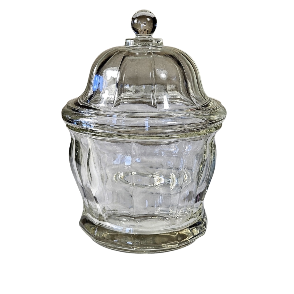 Vintage Indiana Glass Clear Apothecary Jar With Lid Large 8 in Heavy